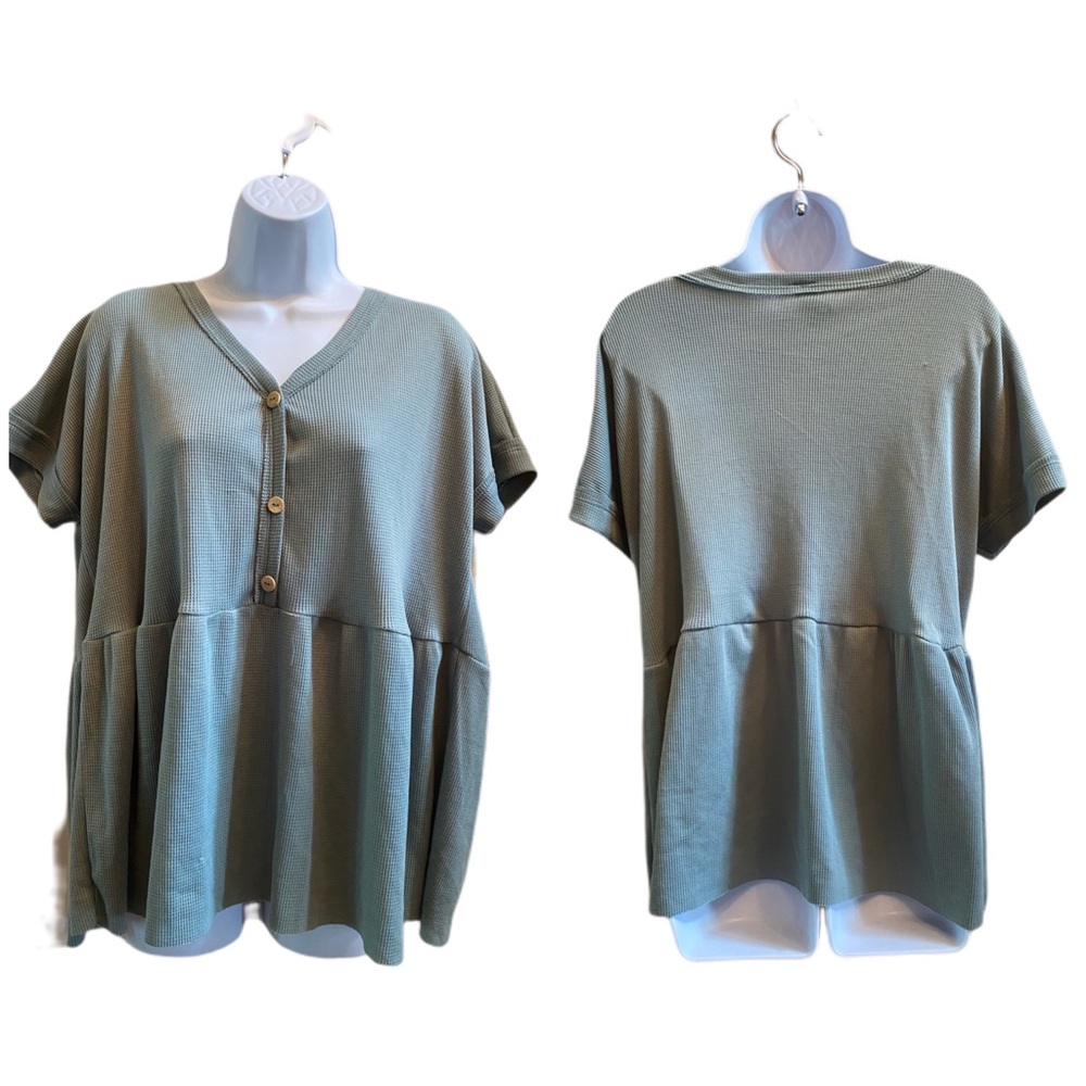 NEW! Flamingo sage babydoll top S